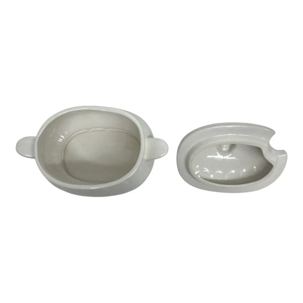 Scallop Gravy Boat Mini Soup Tureen Butterfly Handle Lid White No Spoon/Ladle